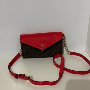 Michael Kors Red and Brown Crossbody Bag